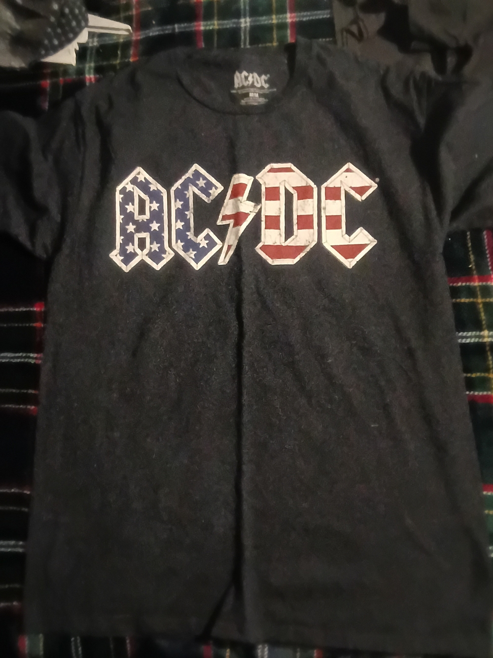 AC/DC Black Kids Tee with American Flag Logo